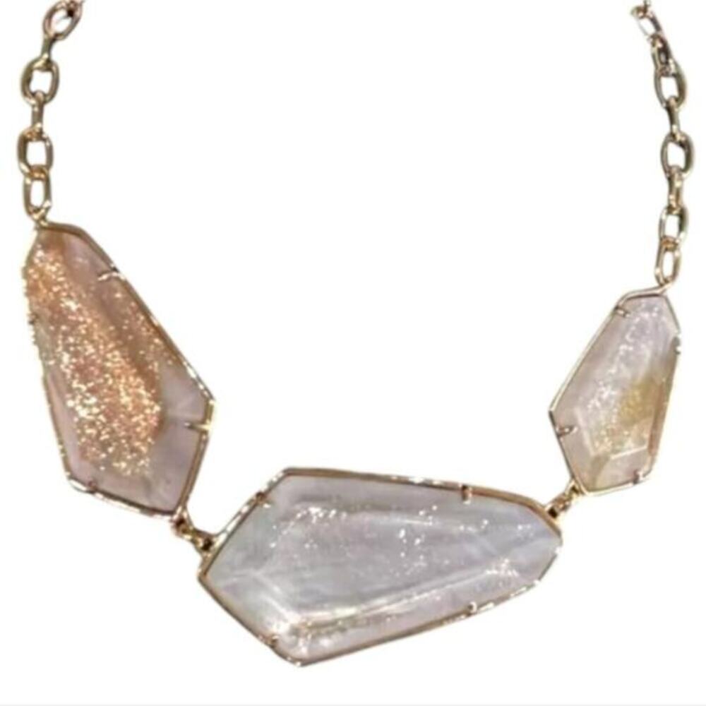 Kendra Scott Violet Statement Necklace Rose Gold Druzy Geometric 4217704592 NEW